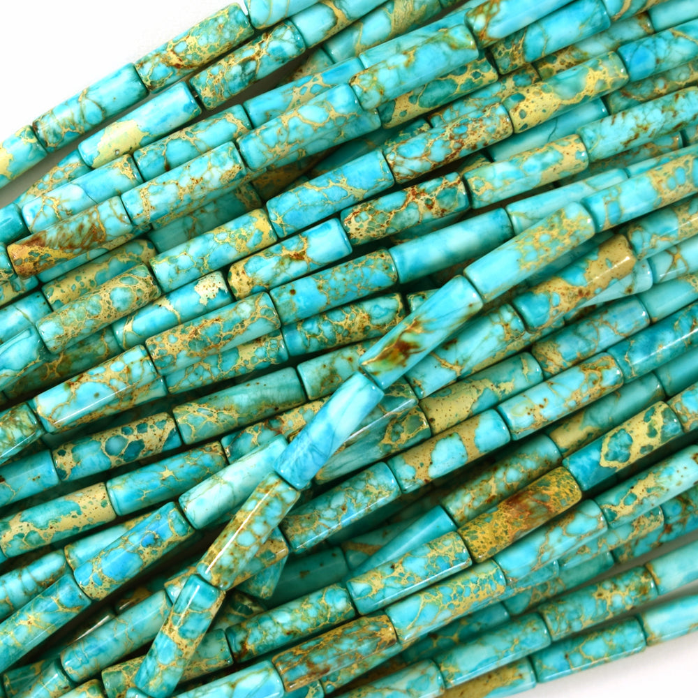 13mm Sea Sediment Jasper Tube Beads Gemstone 15.5" Strand Blue Magenta Green - Eagle Beadz