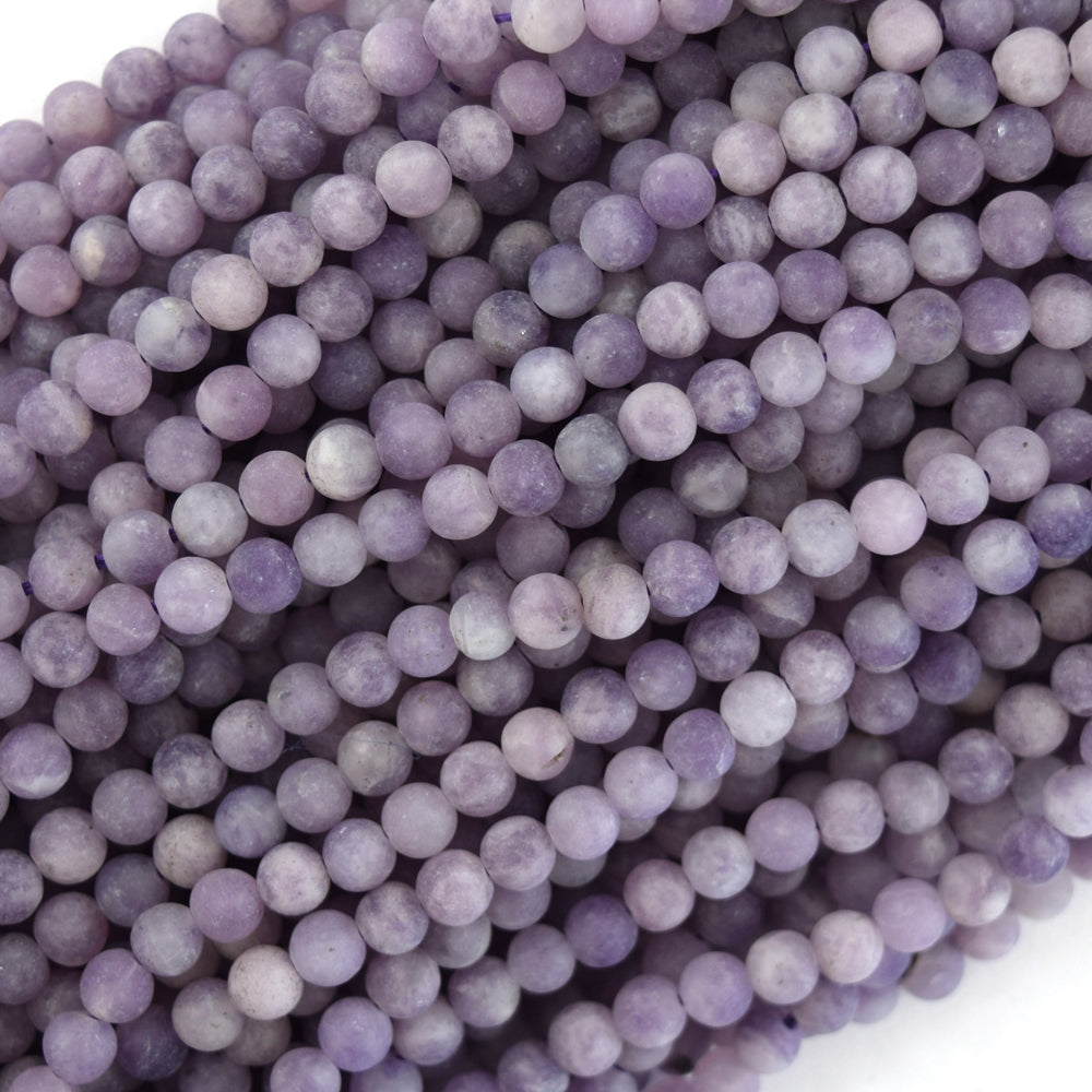 Natural Matte Purple Lepidolite Round Beads 15.5" Strand 4mm 6mm 8mm 10mm - Eagle Beadz