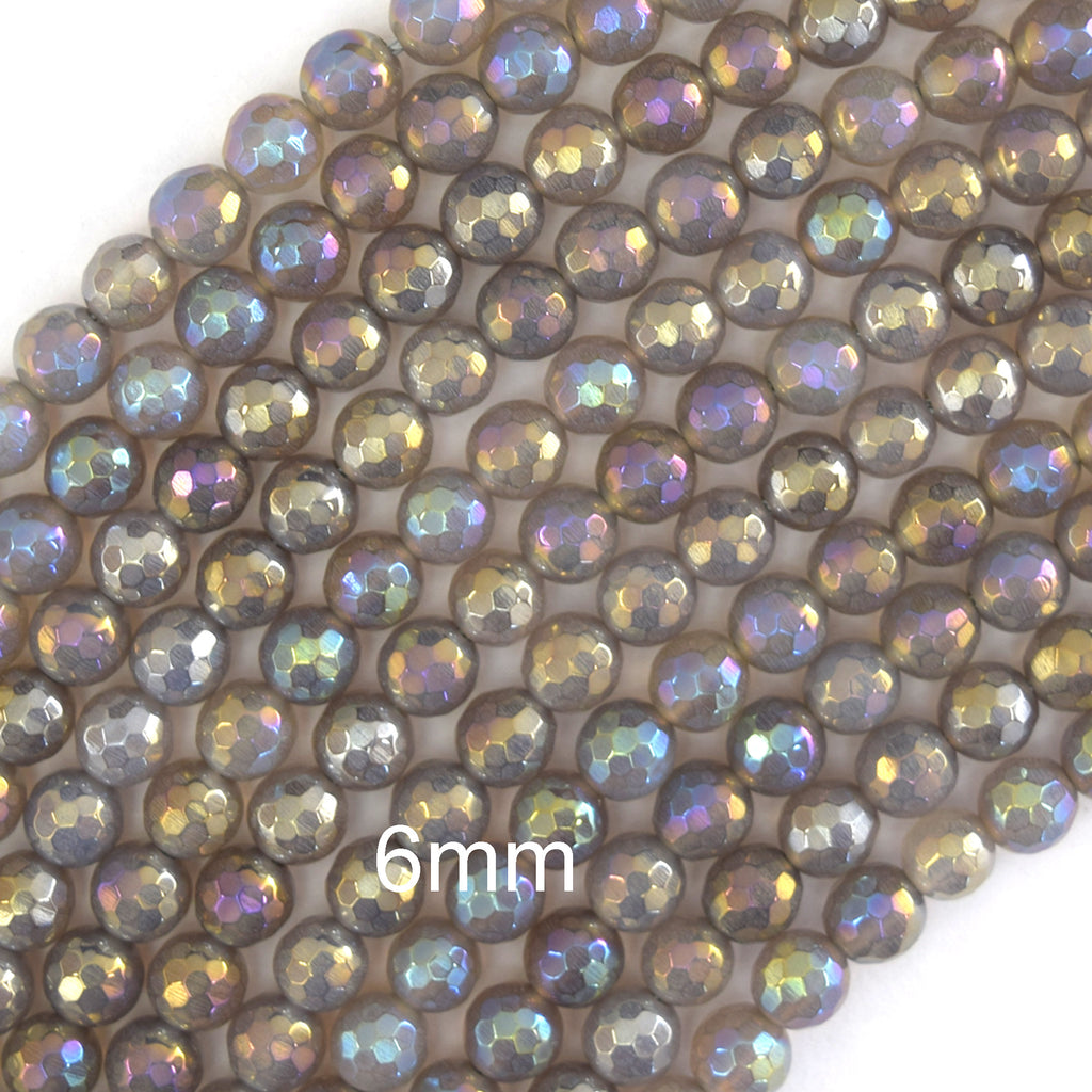Mystic Titanium Faceted Gray Agate Round Beads 15" Strand 6mm 8mm 10mm - Eagle Beadz