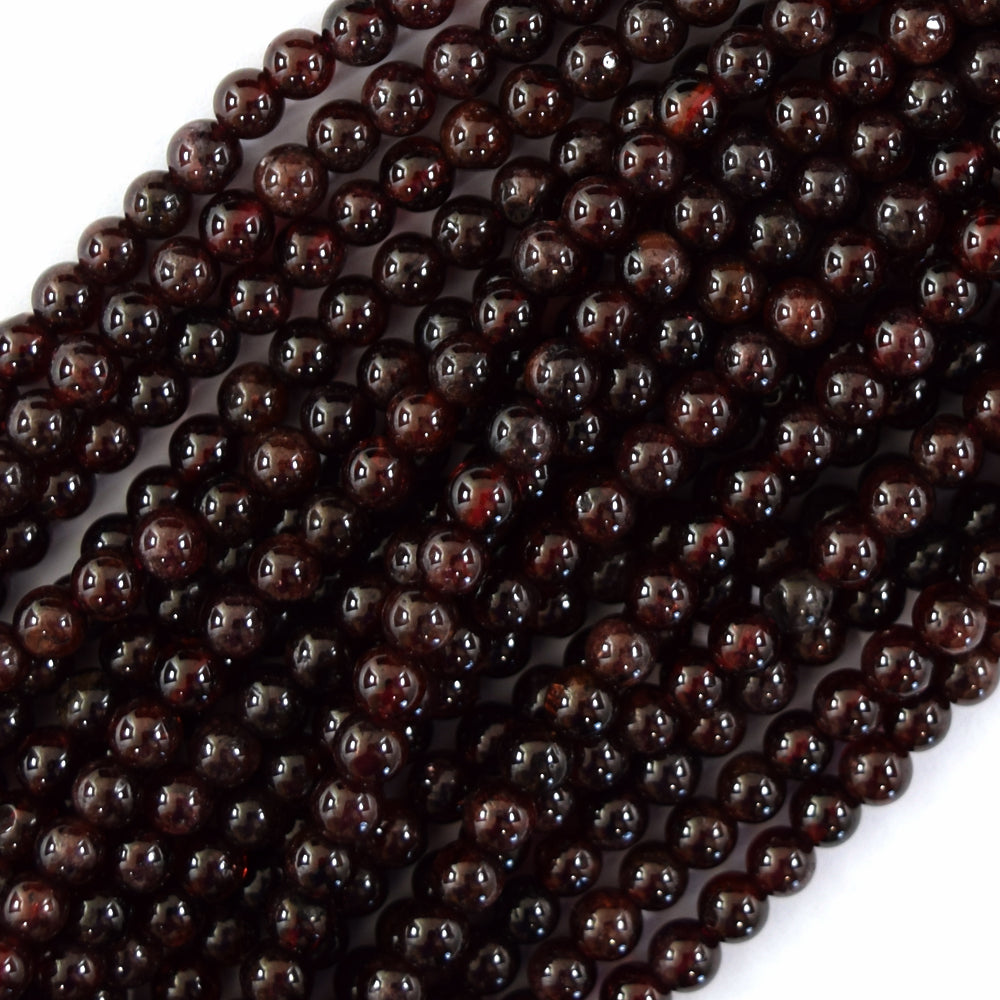 AA Natural Red Garnet Round Beads Gemstone 15" Strand 4mm 6mm 8mm 10mm - Eagle Beadz