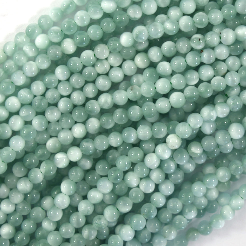 AA Natural Green Moonstone Round Beads 15.5" 4mm 6mm 8mm 10mm 12mm with eye - Eagle Beadz