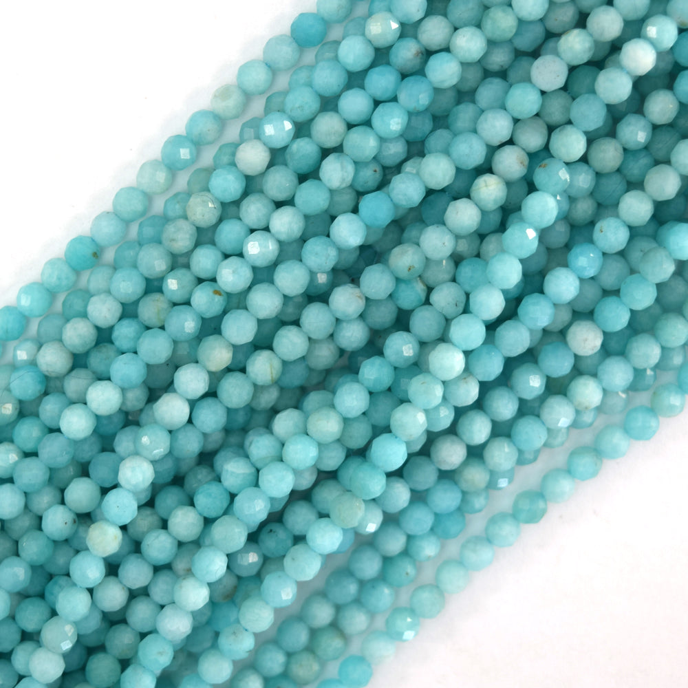 Natural Faceted African Green Amazonite Round Beads 15.5" Strand 3mm 4mm - Eagle Beadz