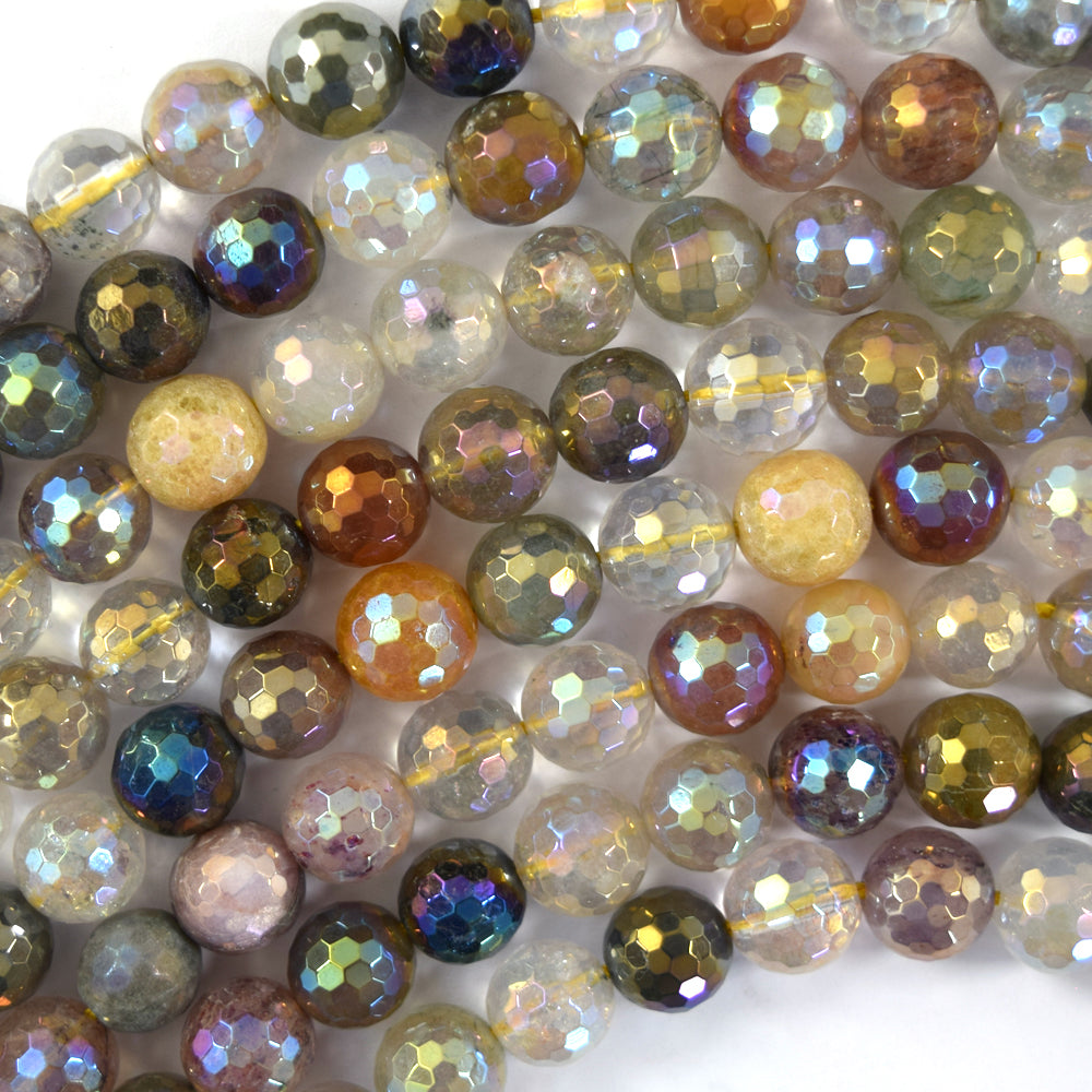 Mystic Titanium Natural Faceted Rutilated Quartz Round Beads 15" 6mm 8mm 10mm - Eagle Beadz