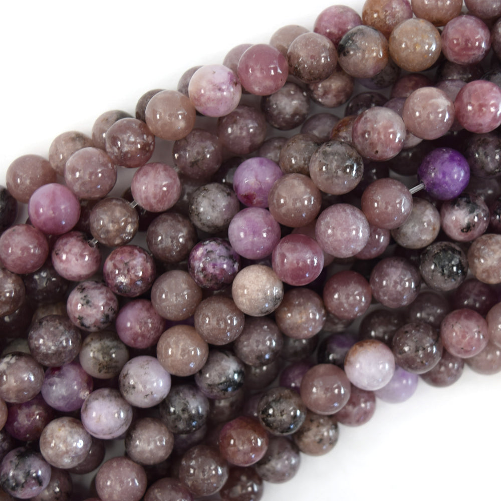 Natural Light Purple Lepidolite Round Beads 15.5" Strand 6mm 8mm S2 - Eagle Beadz
