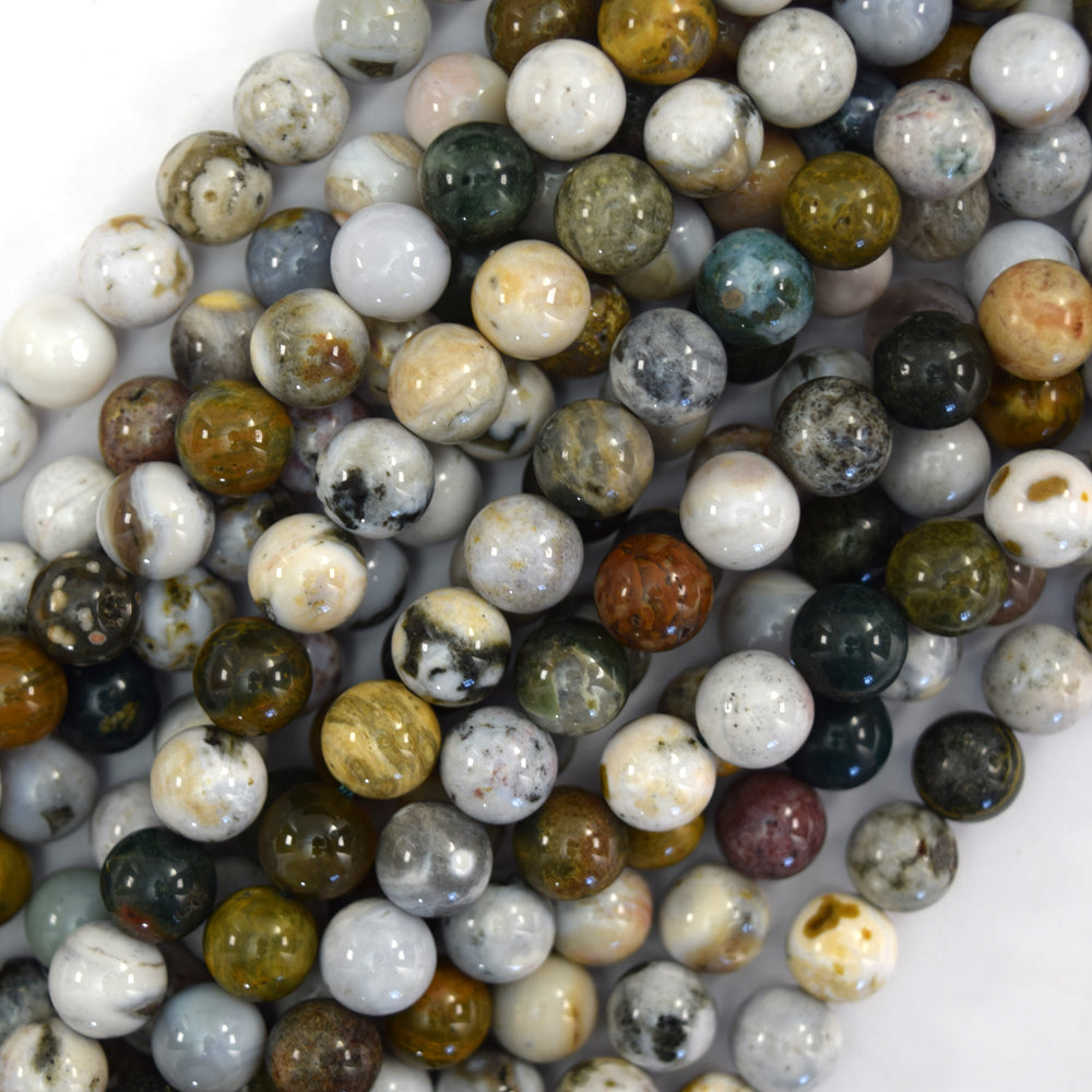 Natural Ocean Jasper Round Beads Gemstone 15" Strand 6mm 8mm 10mm S3
