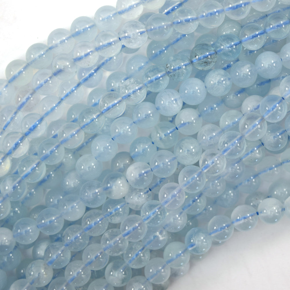 AA Natural Blue Aquamarine Round Beads Gemstone 15" Strand 6mm 8mm 10mm S3 - Eagle Beadz