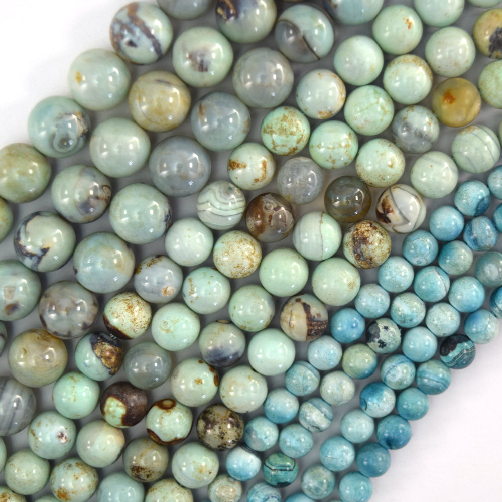 Aqua Blue Terra Agate Round Beads 14" Strand Robbin's Egg 6mm 8mm 10mm - Eagle Beadz