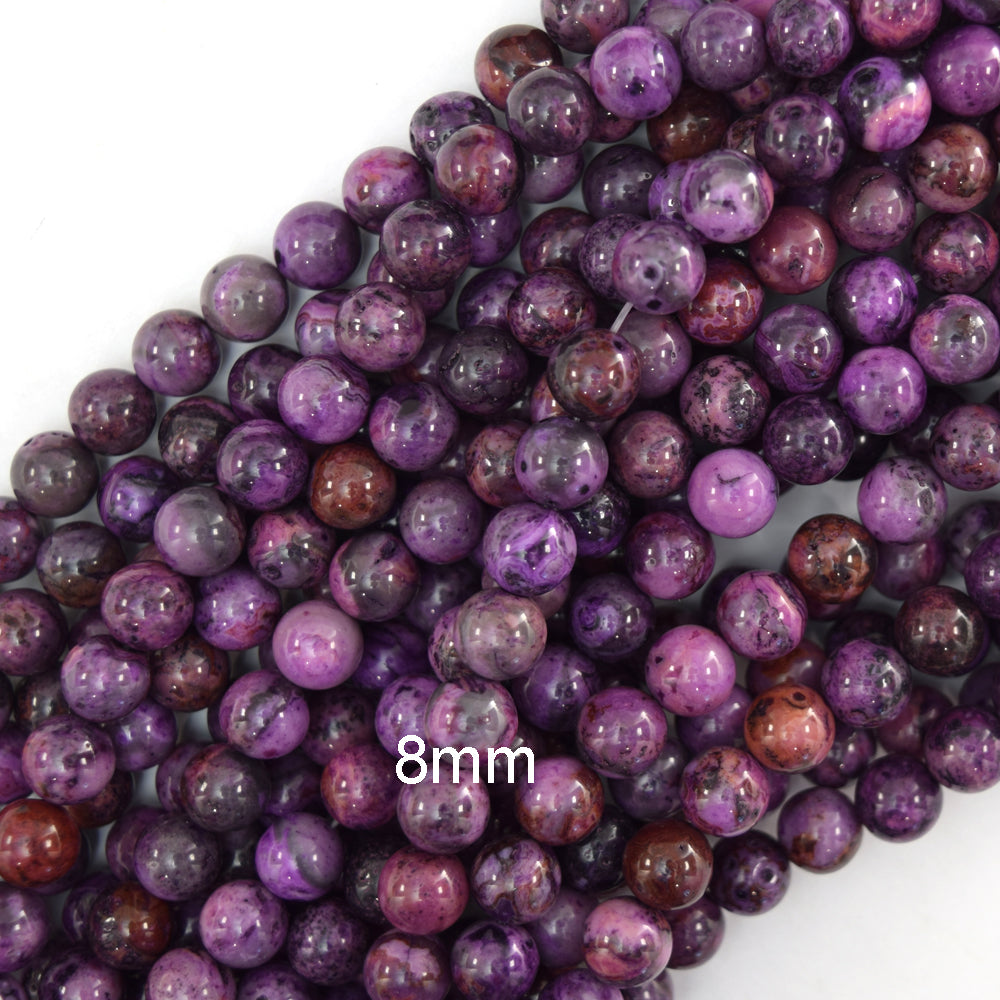Purple Crazy Lace Agate Round Beads Gemstone 15.5" Strand 6mm 8mm 10mm