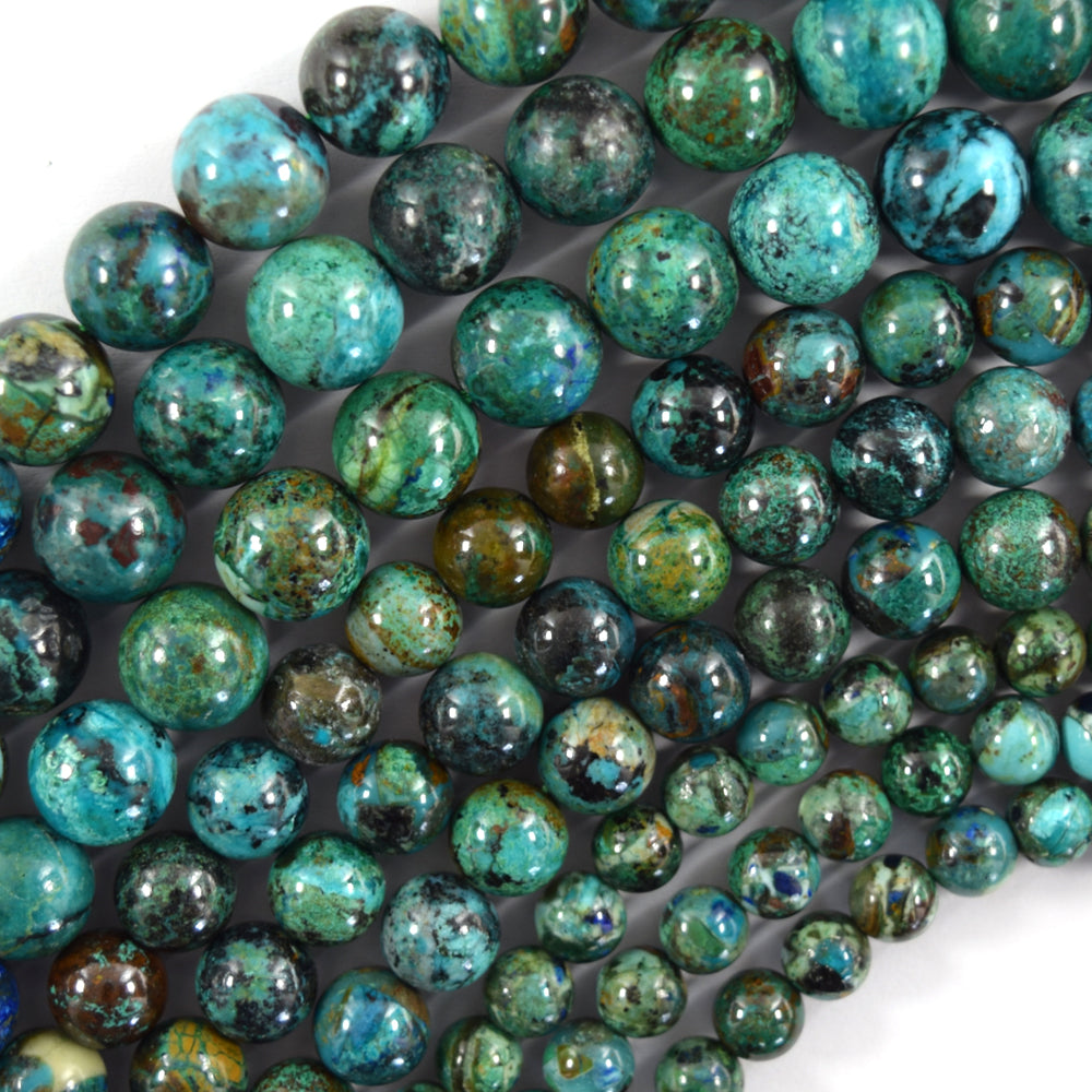 AA Natural Green Blue Azurite Round Beads Gemstone 15.5" Strand 6mm 8mm 10mm S4 - Eagle Beadz