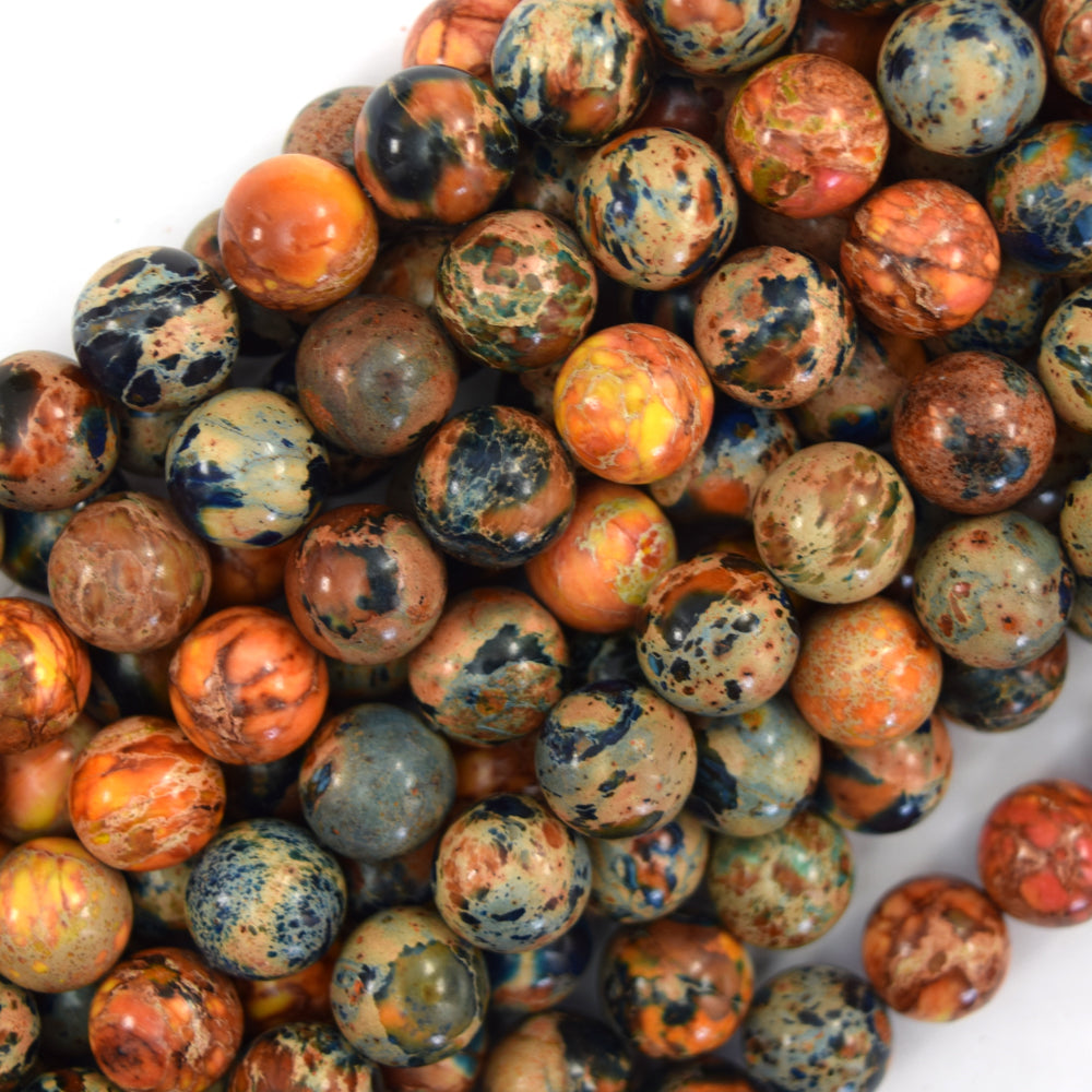 Galaxy Blue Orange Sea Sediment Imperial Jasper Round Beads 15" 6mm 8mm 10mm - Eagle Beadz