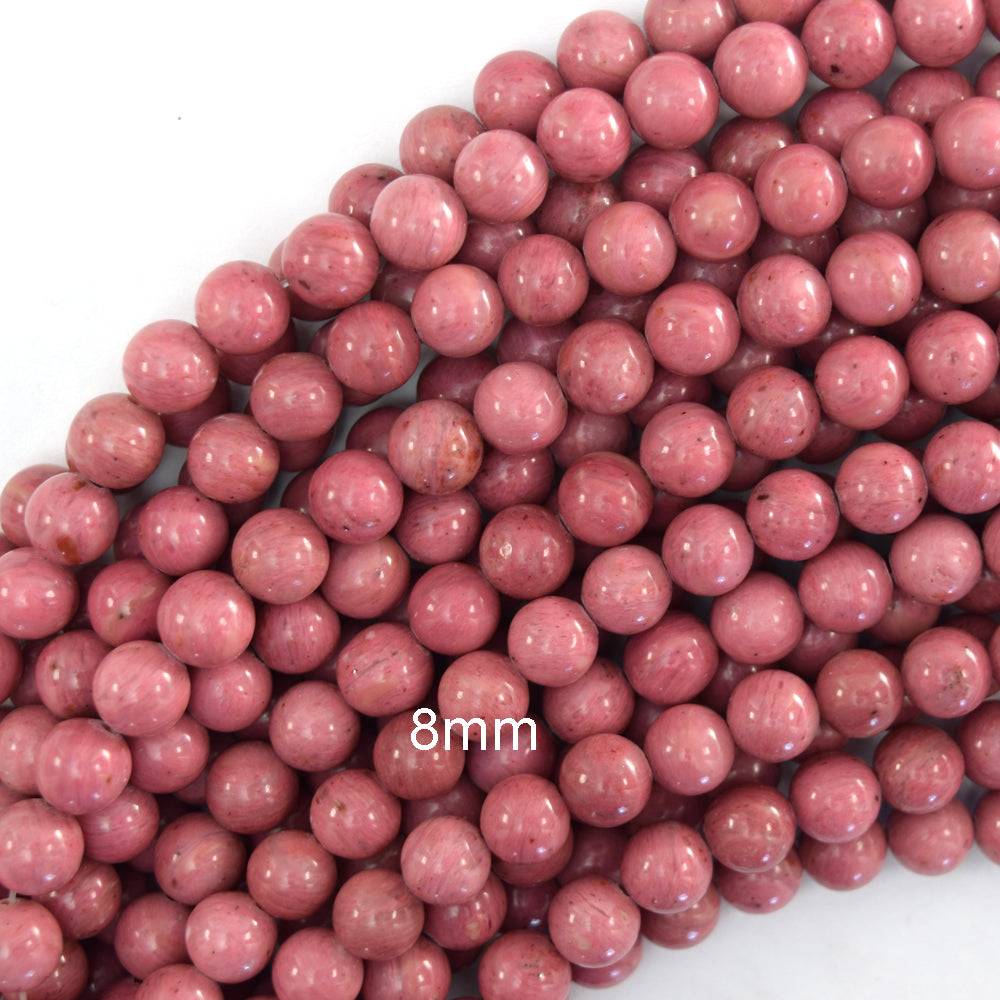 AA Natural Pink Rhodonite Round Beads Gemstone 15" Strand 6mm 8mm 10mm - Eagle Beadz