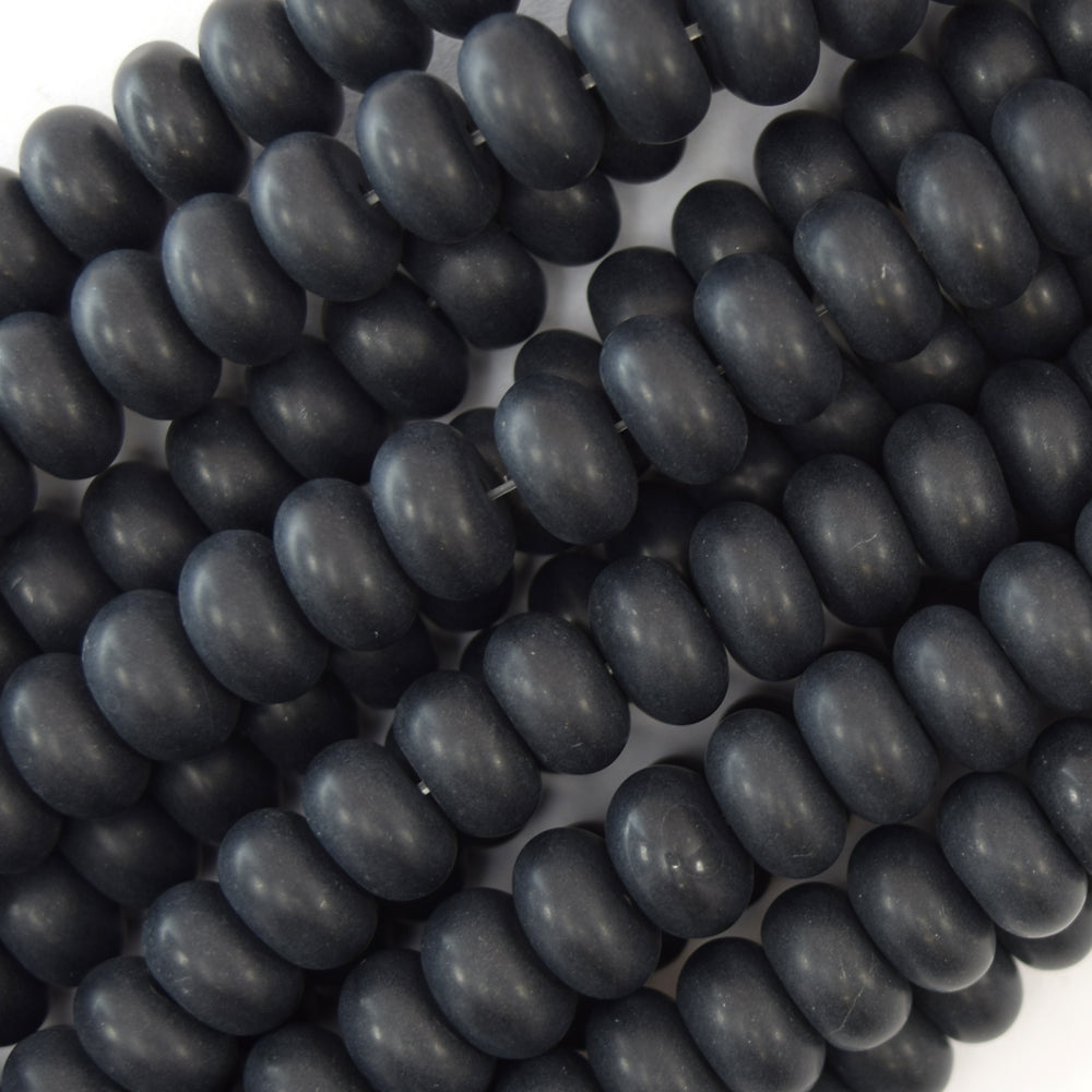 AA Matte Black Onyx Rondelle Button Beads Gemstone 15.5" Strand 4mm 6mm 8mm