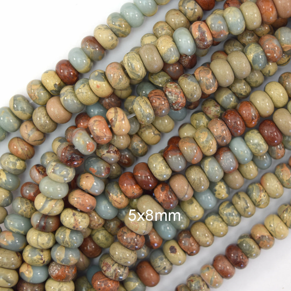 Natural Brown Blue Snake Skin Jasper Rondelle Button Beads 15.5" 4mm 6mm 8mm - Eagle Beadz