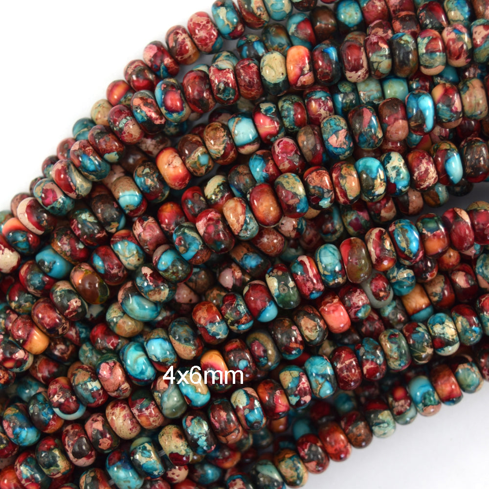 Galaxy Multicolor Sea Sediment Jasper Rondelle Button Beads 15" 4mm 6mm 8mm - Eagle Beadz