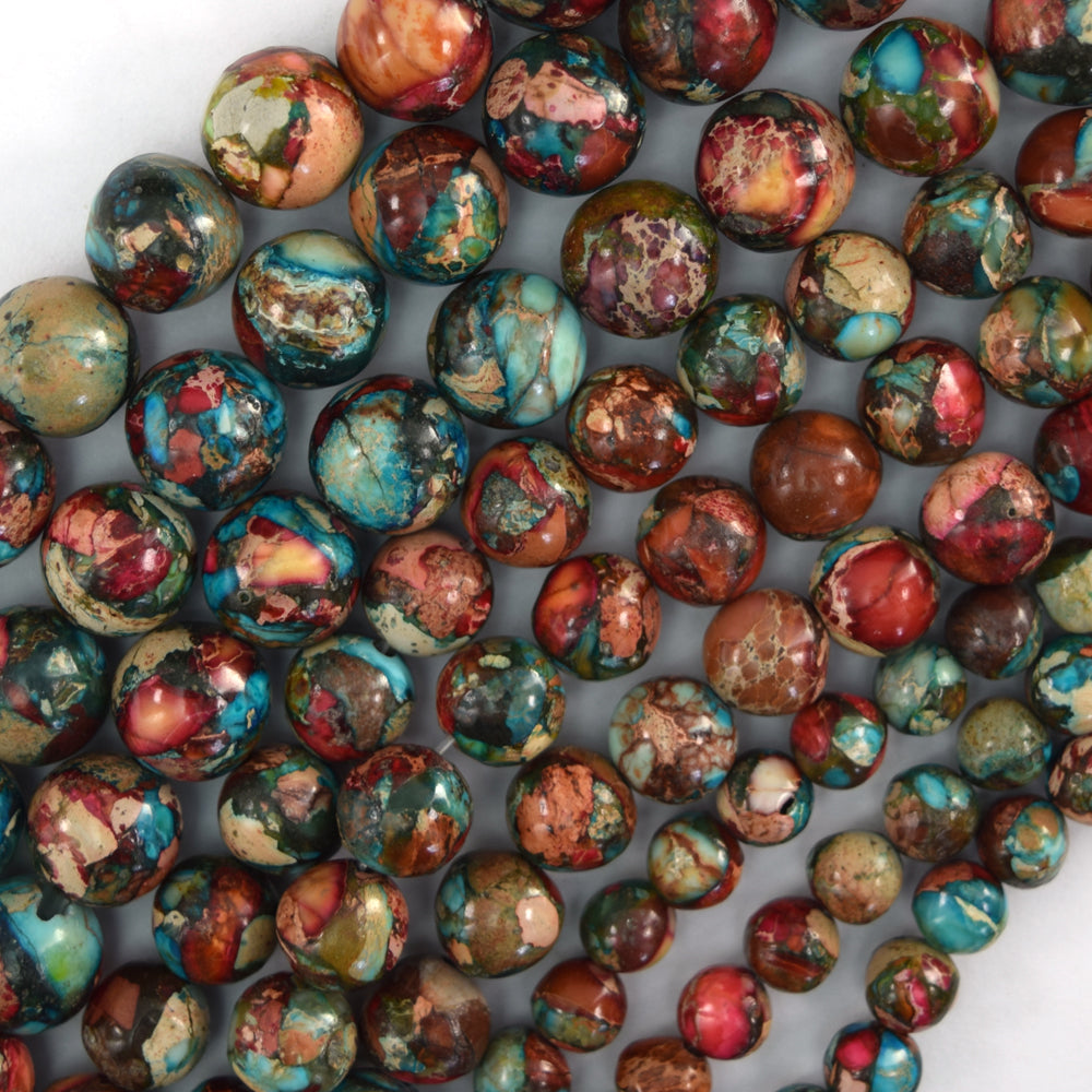 Galaxy Multicolor Sea Sediment Imperial Jasper Round Beads 15" 6mm 8mm 10mm - Eagle Beadz