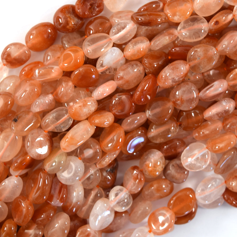 Natural Red Orange Swazi African Agate Pebble Nugget Beads 15.5" 6-8mm 8-10mm