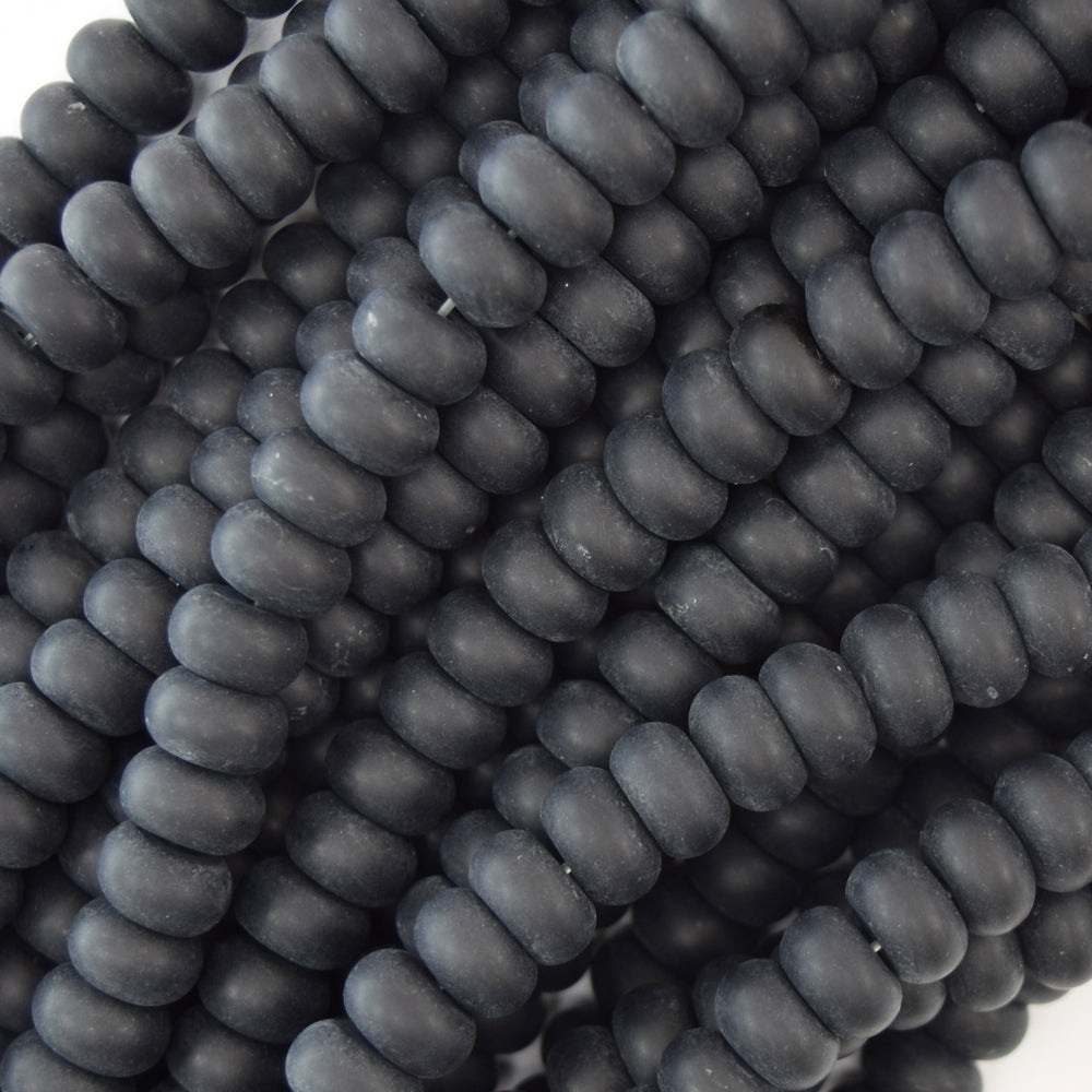 AA Matte Black Onyx Rondelle Button Beads Gemstone 15.5" Strand 4mm 6mm 8mm