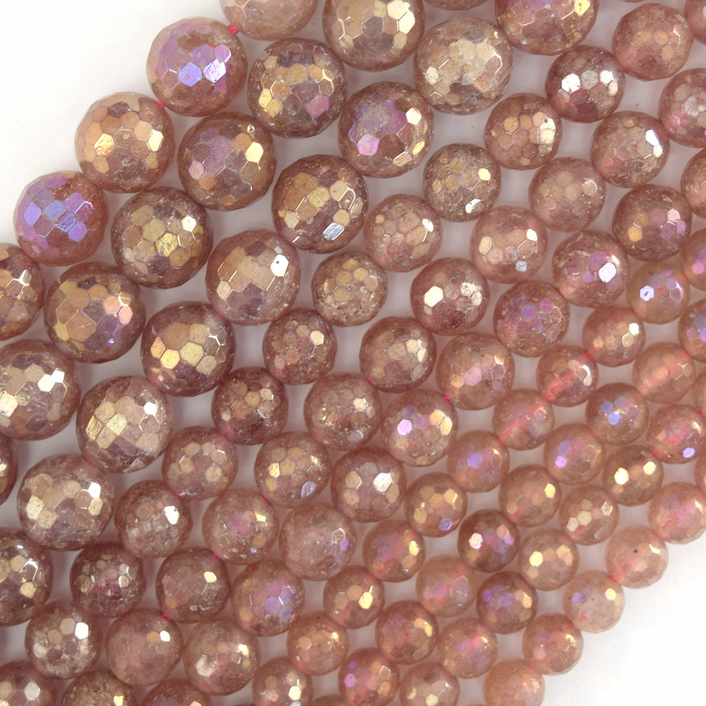 Mystic Titanium Faceted Strawberry Quartz Round Beads 15" Strand 6mm 8mm 10mm - Eagle Beadz