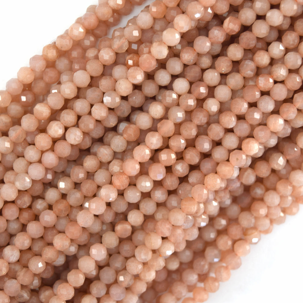 Natural Faceted Orange Sunstone Round Beads 15" Strand 3mm 4mm 6mm 8mm 10mm - Eagle Beadz