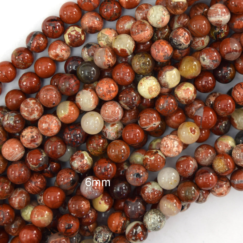 Natural Flower Poppy Jasper Round Beads Gemstone 15.5" Strand 6mm 8mm 10mm - Eagle Beadz