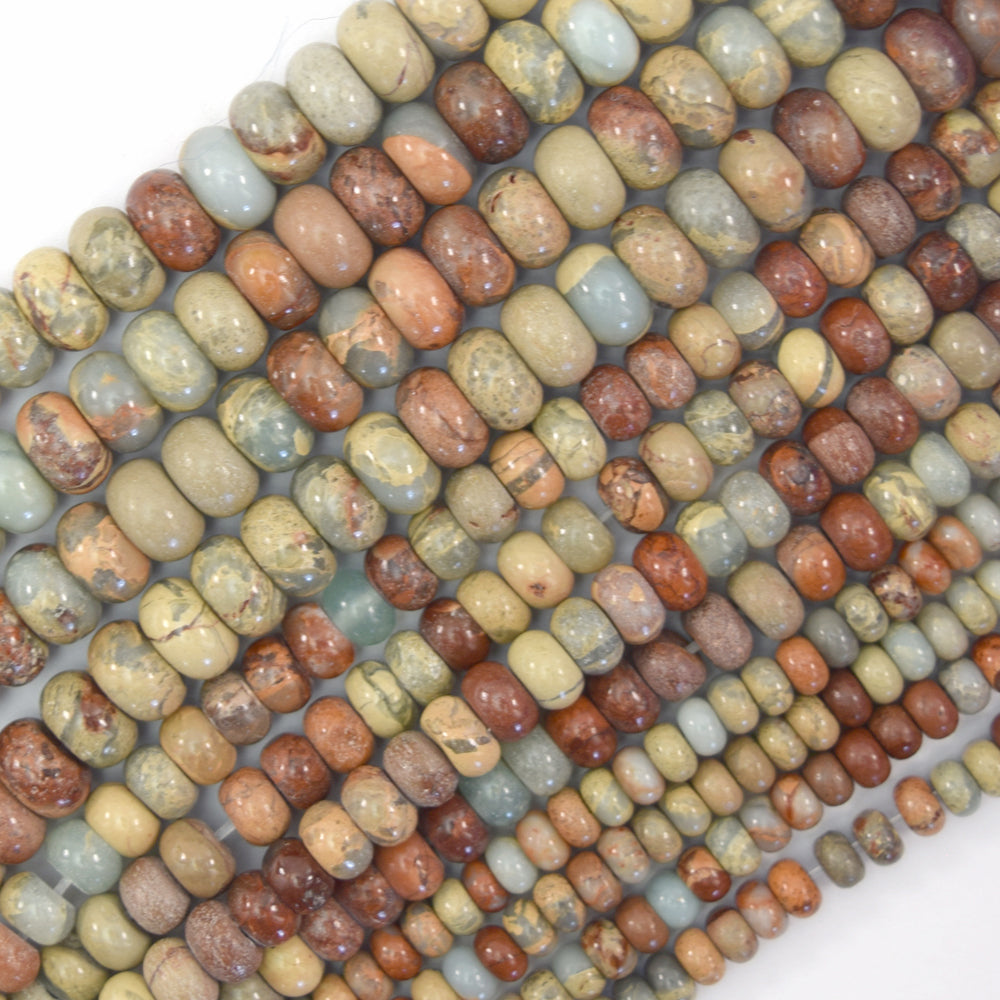 Natural Brown Blue Snake Skin Jasper Rondelle Button Beads 15.5" 4mm 6mm 8mm - Eagle Beadz