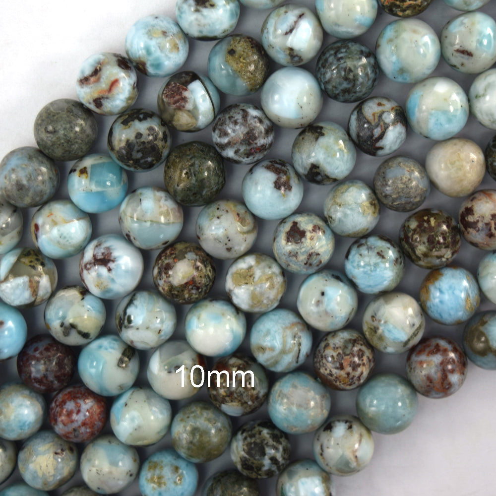 Natural Genuine Brown Blue Larimar Round Beads 15.5" Strand 6mm 8mm 10mm - Eagle Beadz