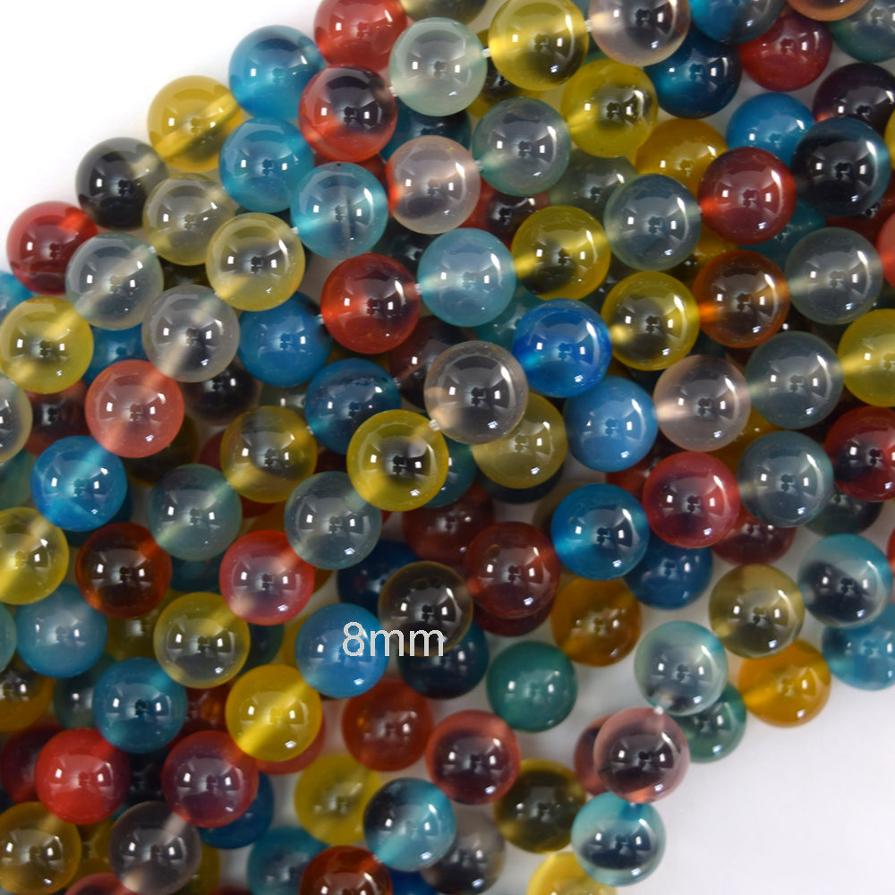 Rainbow Candy Agate Round Beads Gemstone 15" Strand 6mm 8mm 10mm Suger Heart - Eagle Beadz