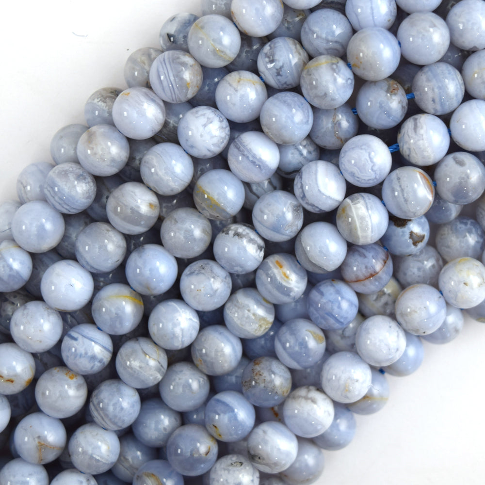 Natural Blue Lace Agate Round Beads Gemstone 15.5" Strand 4mm 6mm 8mm 10mm 12mm S1 - Eagle Beadz