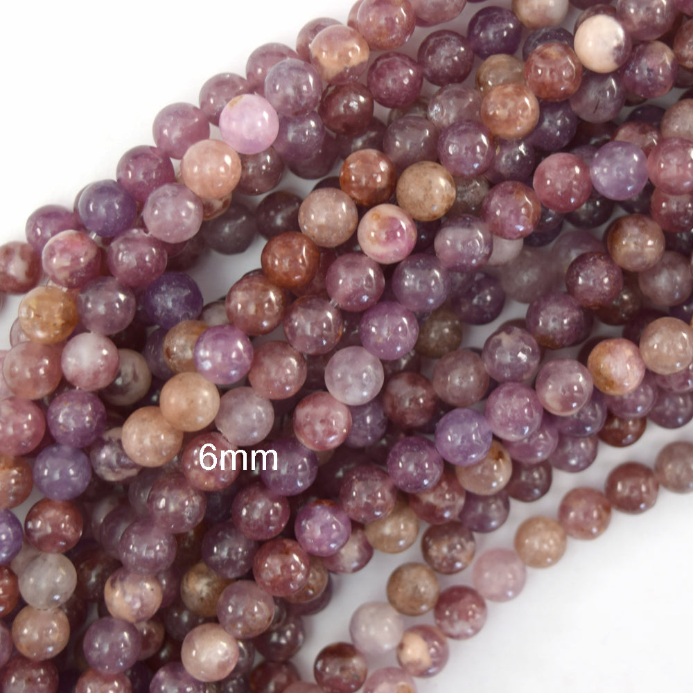 Natural Light Purple Lepidolite Round Beads 15.5