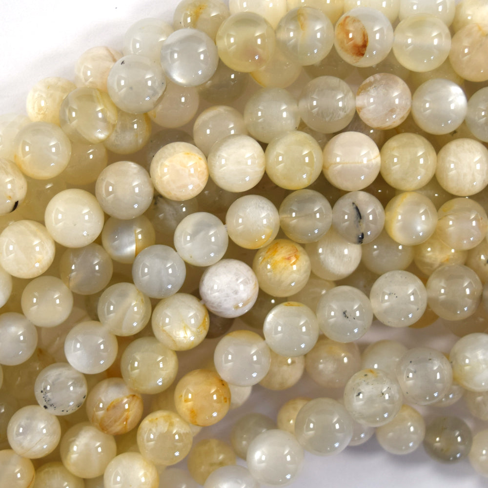 Natural Beige White Moonstone Round Beads Gemstone 15" Strand 6mm 8mm 10mm S3 - Eagle Beadz