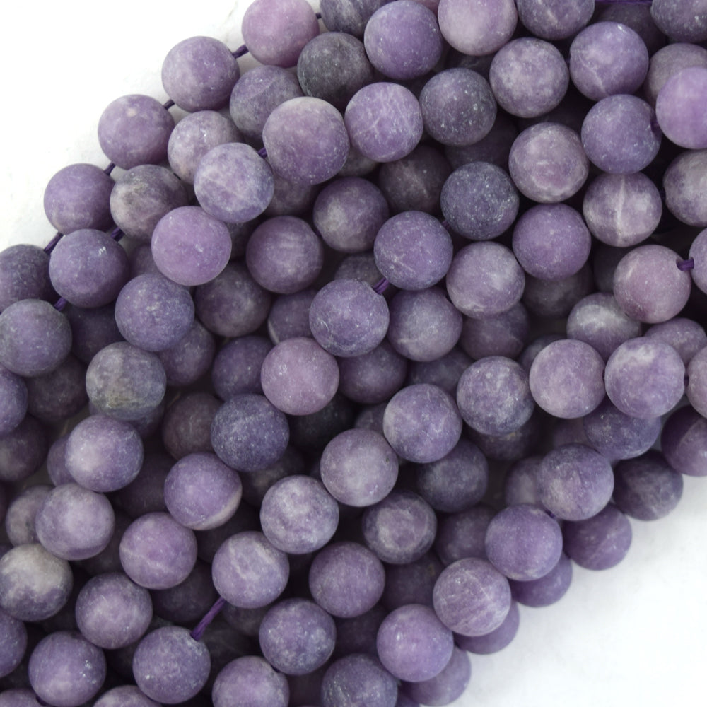Natural Matte Purple Lepidolite Round Beads 15.5" Strand 4mm 6mm 8mm 10mm - Eagle Beadz