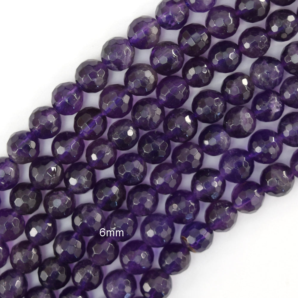 Natural Faceted Purple Amethyst Round Beads 15" Strand 3mm 4mm 6mm 8mm 10mm S1 - Eagle Beadz