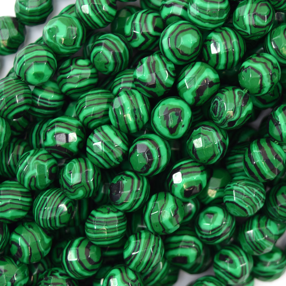 Faceted Synthetic Green Malachite Round Beads 15" Strand 6mm 8mm 10mm 12mm - Eagle Beadz