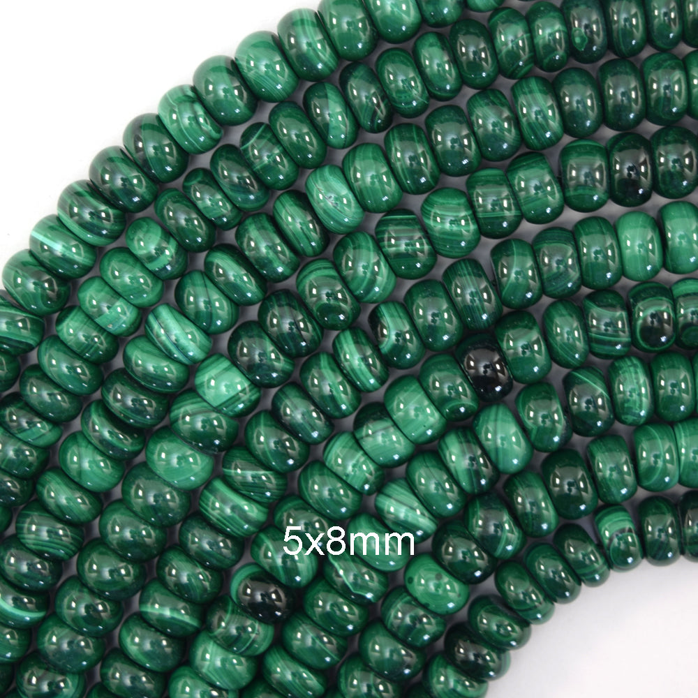 Natural Green Malachite Rondelle Button Beads Gemstone 15" Strand 6mm 8mm 10mm