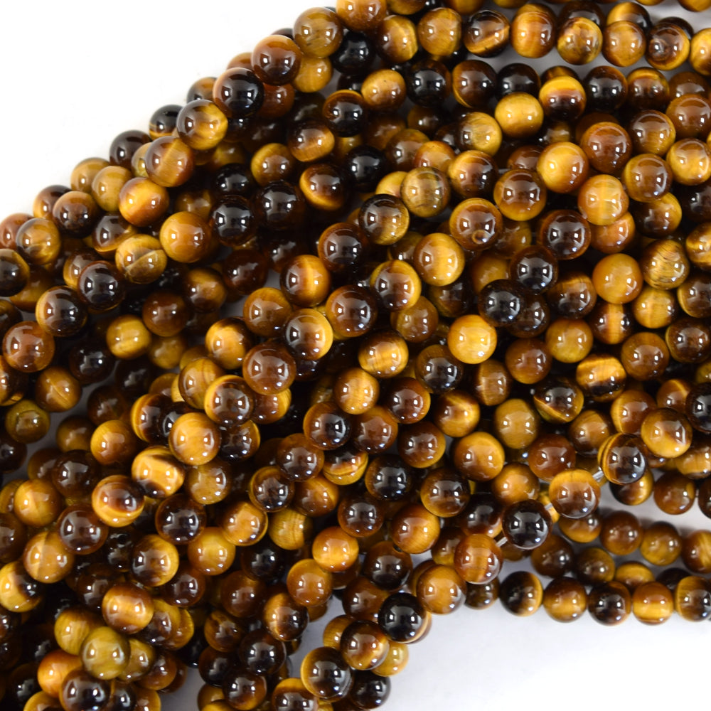 AA Natural Tiger Eye Round Beads Gemstone 15" Strand 4mm 6mm 8mm 10mm - Eagle Beadz