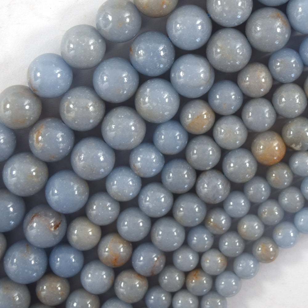 Natural Blue Angelite Round Beads Gemstone 15.5" Strand 6mm 8mm 10mm S2 - Eagle Beadz