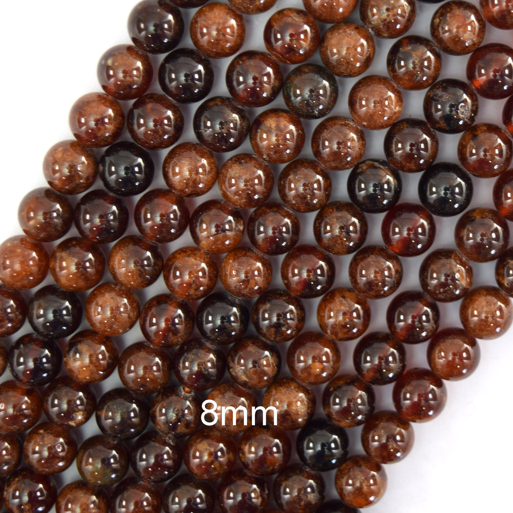 Natural Orange Hessonite Garnet Round Beads Gemstone 15" Strand 4mm 6mm 8mm