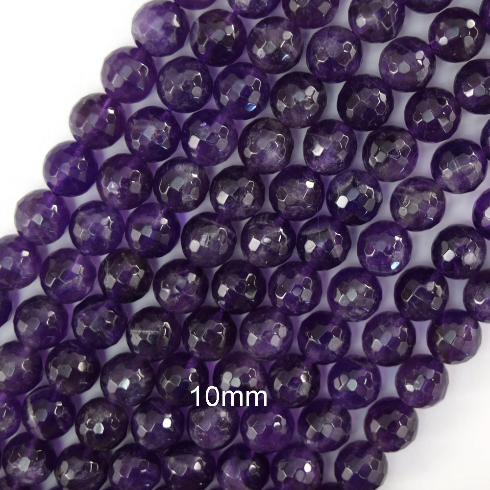 Natural Faceted Purple Amethyst Round Beads 15" Strand 3mm 4mm 6mm 8mm 10mm S1 - Eagle Beadz