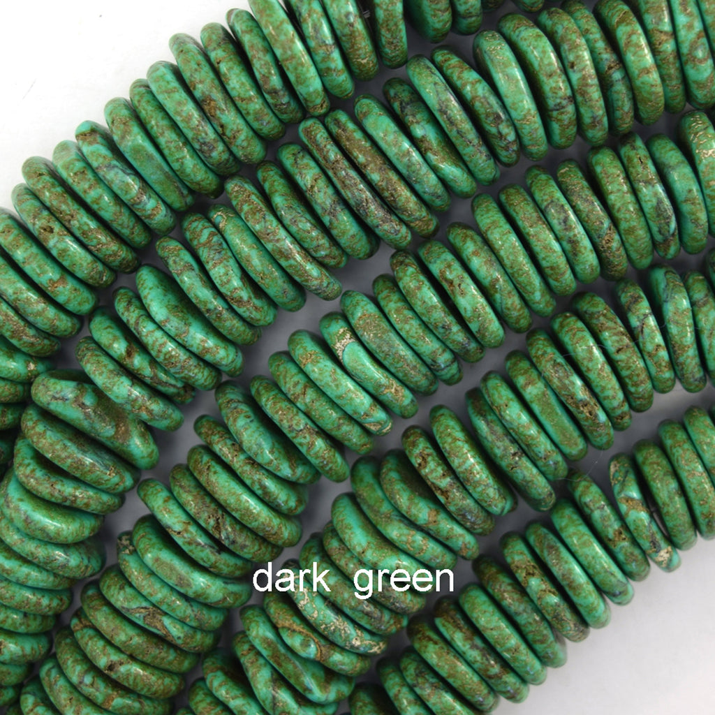 10mm - 18mm Graduated Turquoise Disc Button Beads 15.5" Blue Brown Green Red