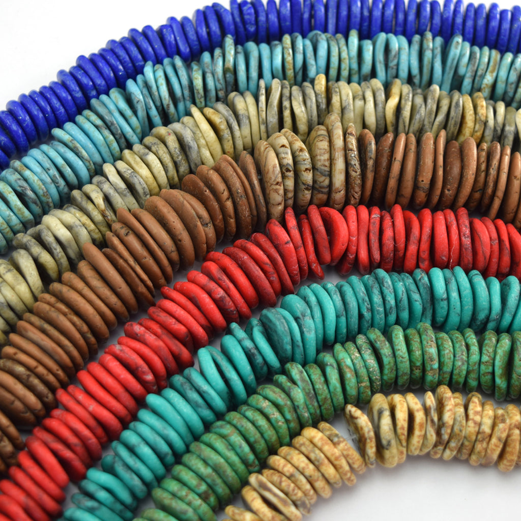 10mm - 18mm Graduated Turquoise Disc Button Beads 15.5" Blue Brown Green Red