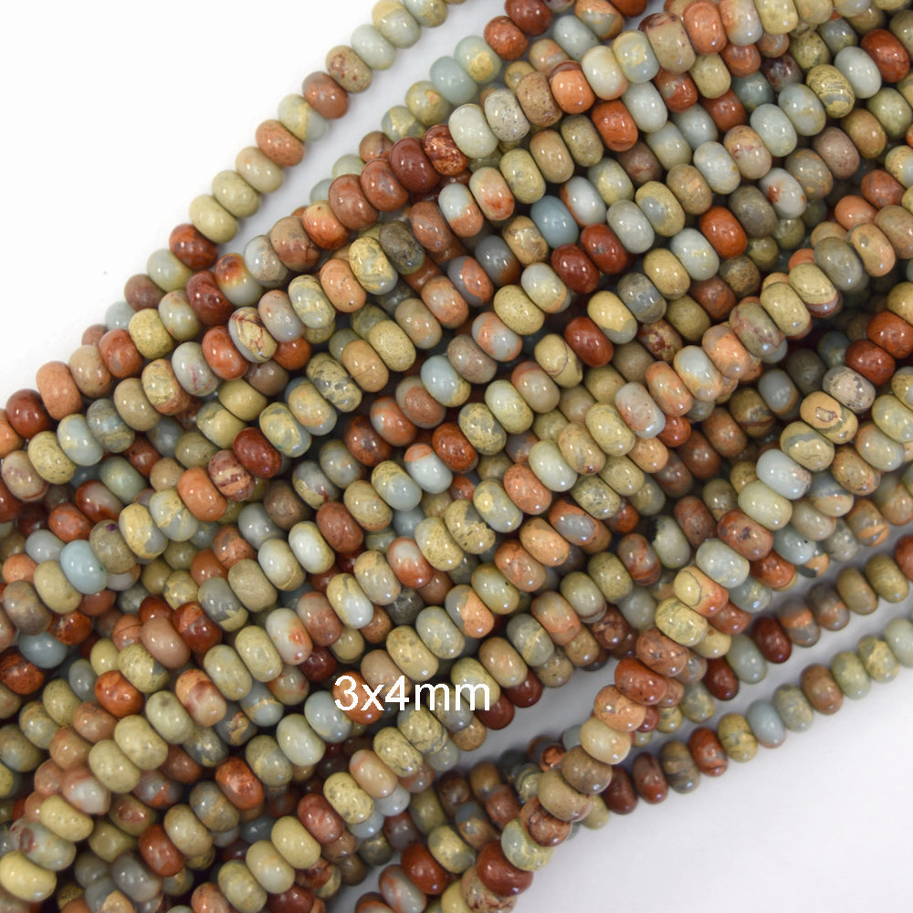 Natural Brown Blue Snake Skin Jasper Rondelle Button Beads 15.5" 4mm 6mm 8mm - Eagle Beadz