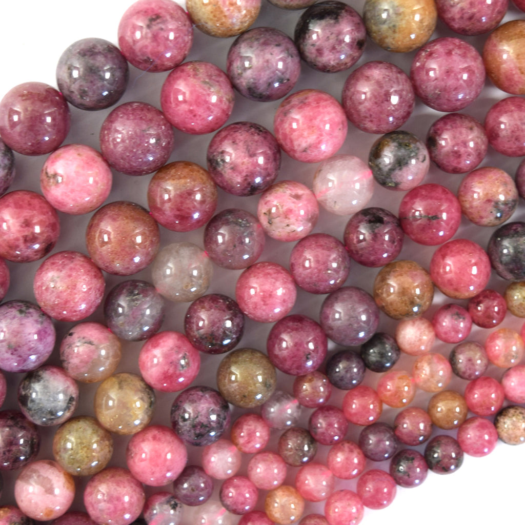 Natural African Pink Rhodonite Round Beads 15.5" Strand 4mm 6mm 8mm 10mm - Eagle Beadz