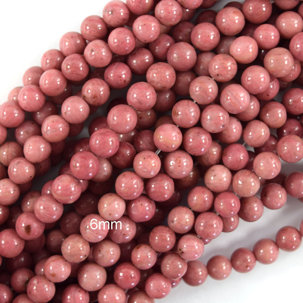AA Natural Pink Rhodonite Round Beads Gemstone 15" Strand 6mm 8mm 10mm - Eagle Beadz