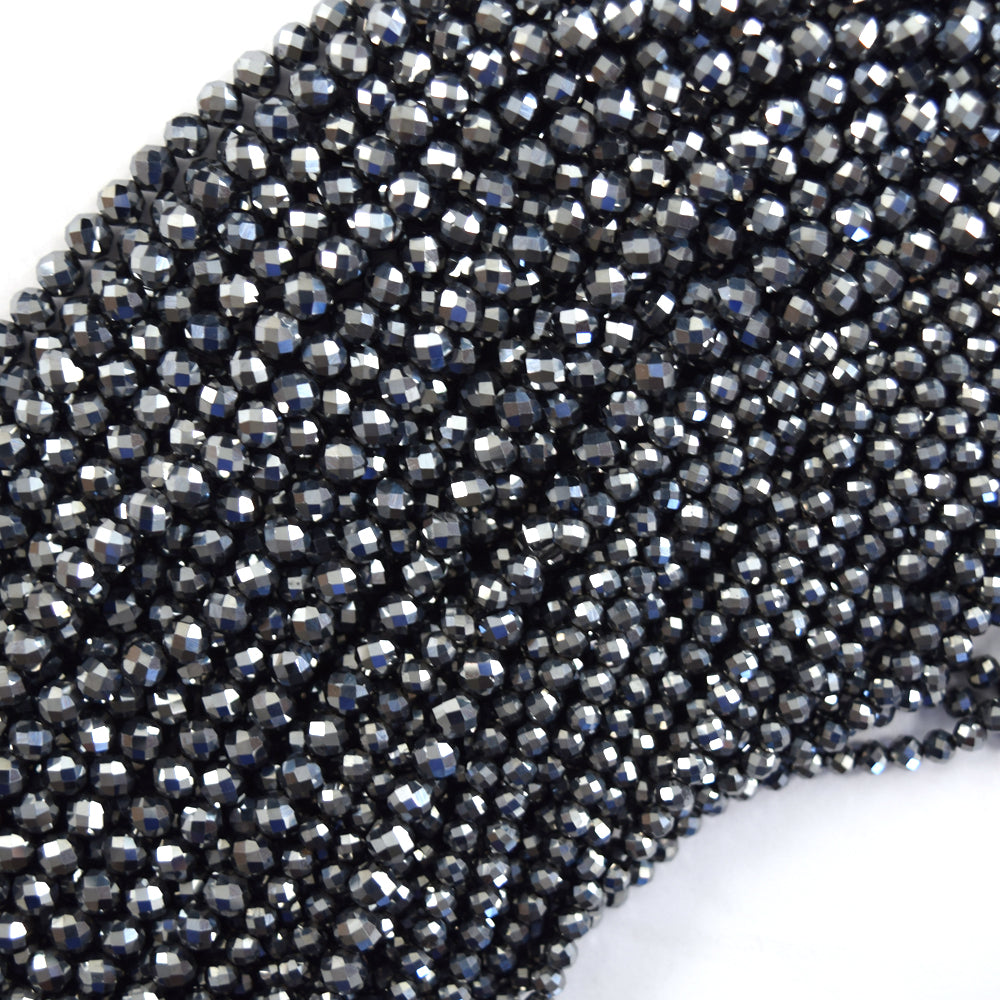 Faceted Silver Terahertz Round Beads Gemstone 15.5" Strand 3mm 4mm
