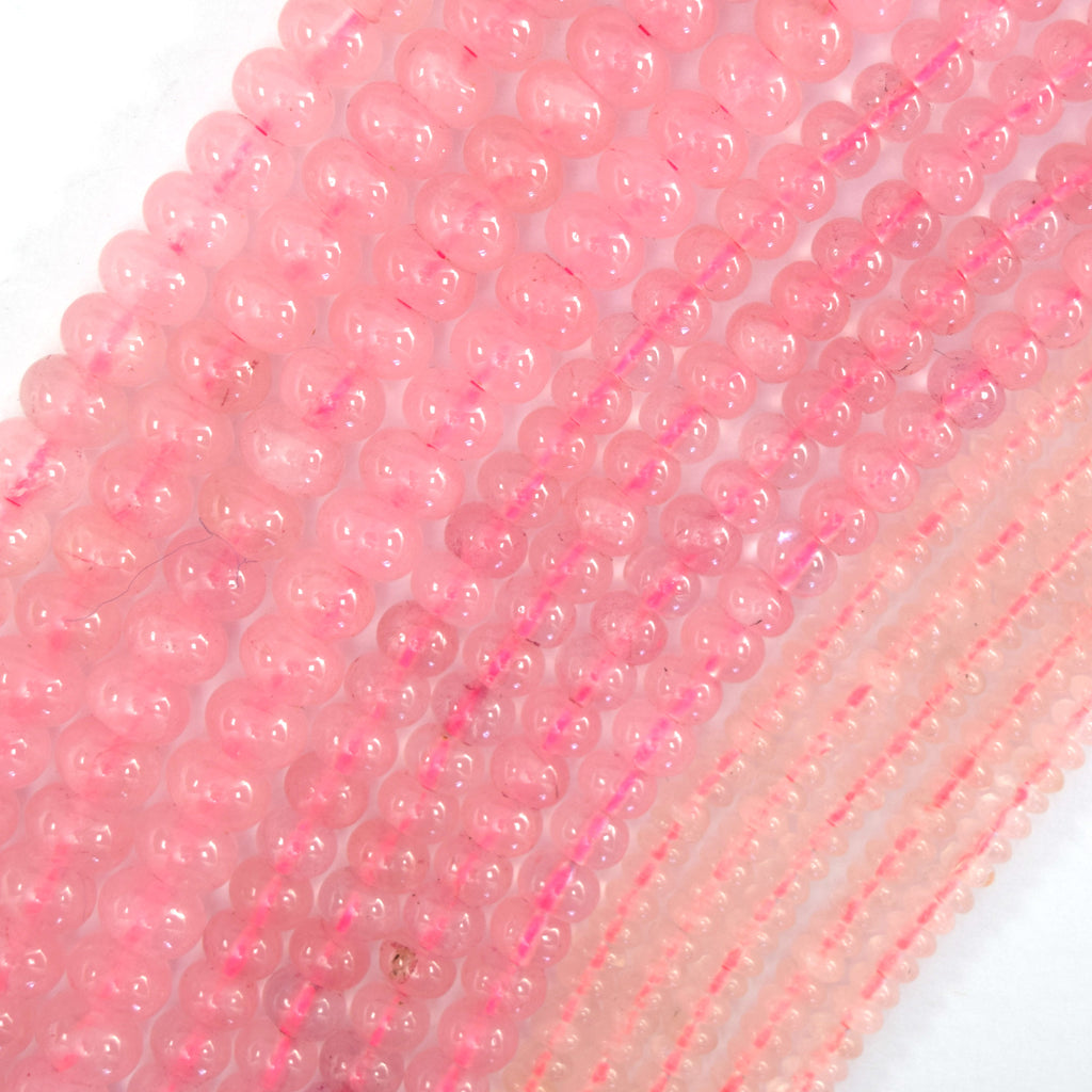 Natural Pink Rose Quartz Rondelle Button Beads 15" Strand 2x4mm 4x6mm 5x8mm