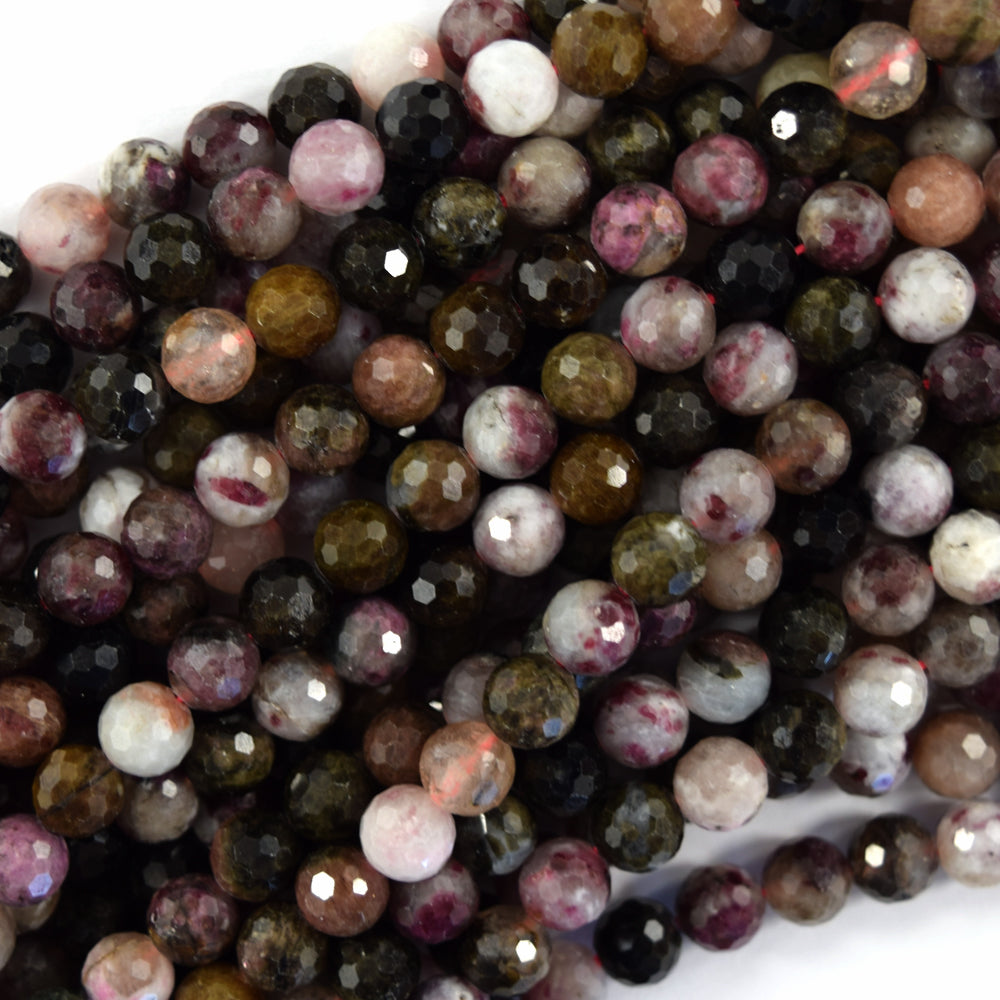 Natural Faceted Watermelon Tourmaline Round Beads 15" Strand 3mm 4mm 6mm 8mm