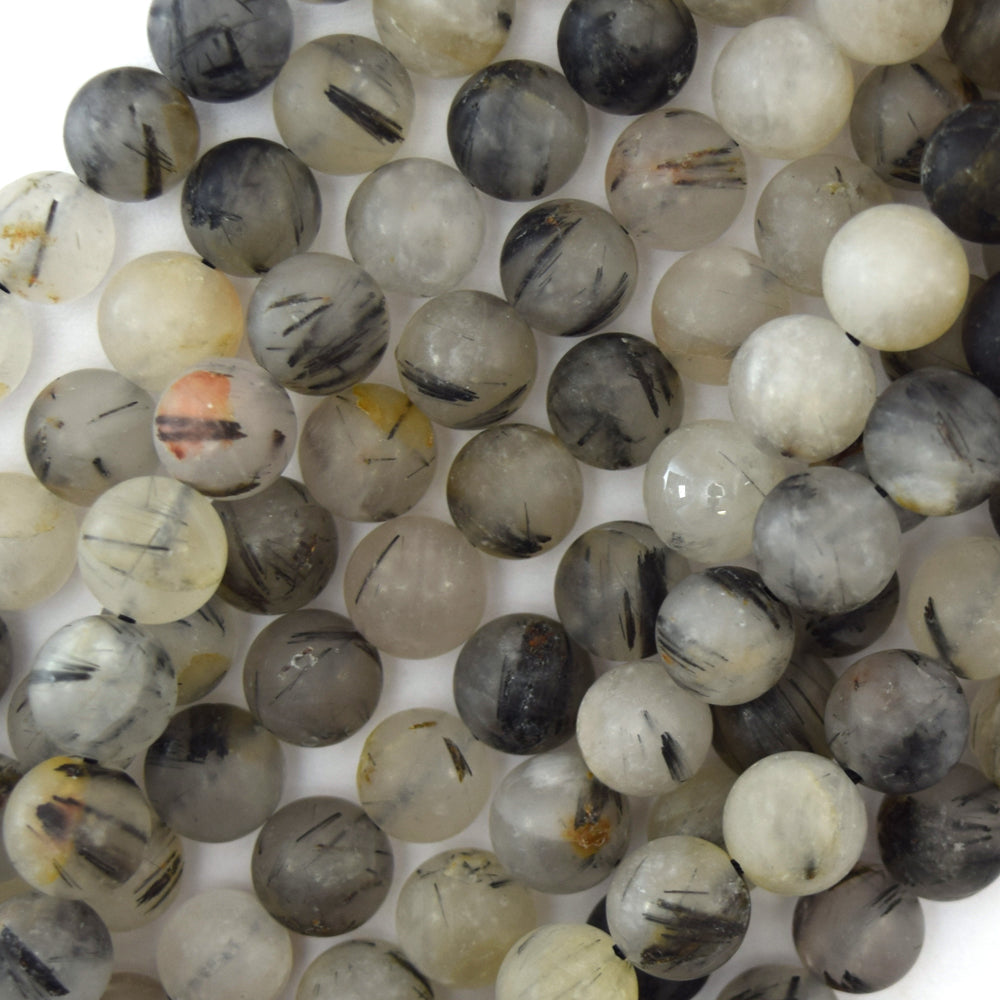 Natural Matte Black Rutilated Quartz Round Beads 15.5" Strand 6mm 8mm 10mm