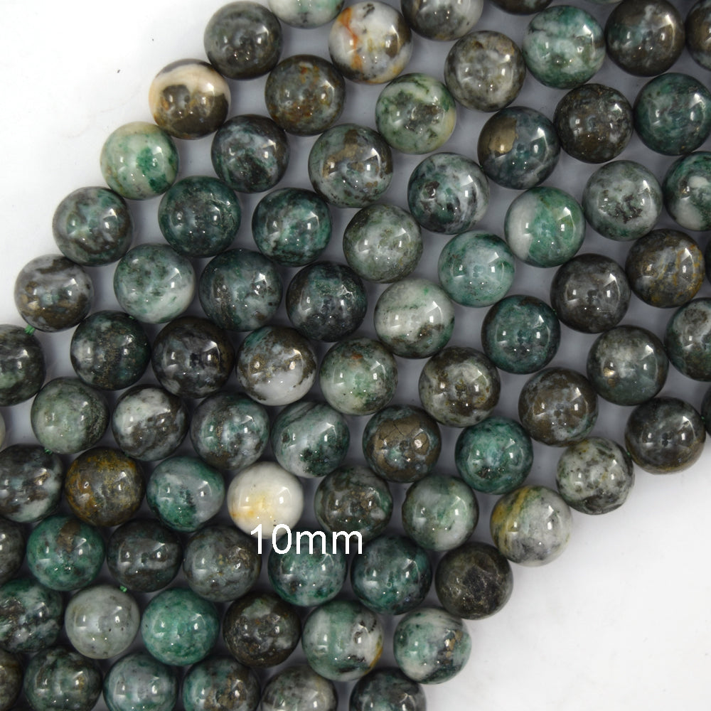Rare Natural Pyrite In Blue Green Jade Round Beads 15" Strand 6mm 8mm 10mm - Eagle Beadz