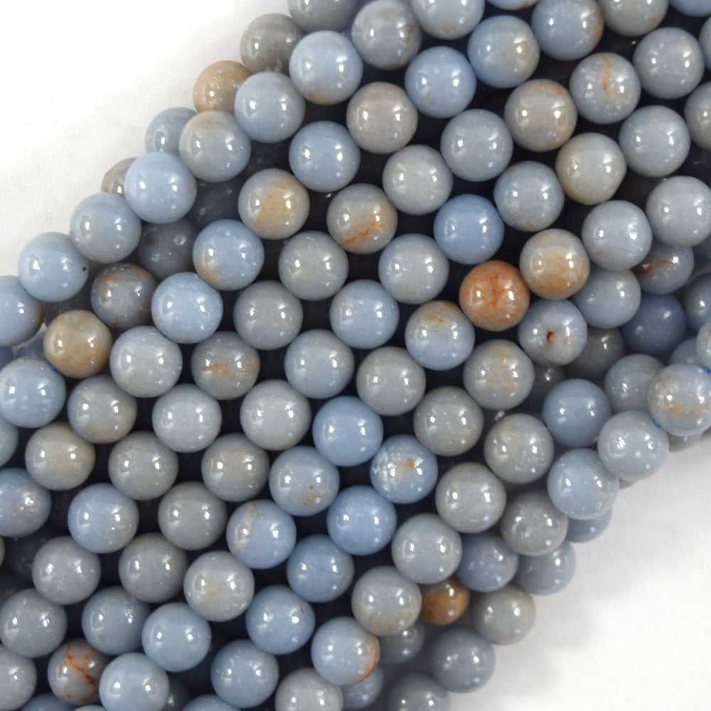 Natural Blue Angelite Round Beads Gemstone 15.5" Strand 6mm 8mm 10mm S2 - Eagle Beadz