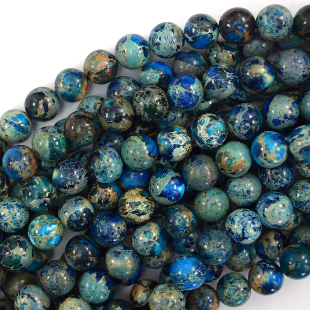 Dark Blue Sea Sediment Imperial Jasper Round Beads 15" Strand 6mm 8mm 10mm - Eagle Beadz